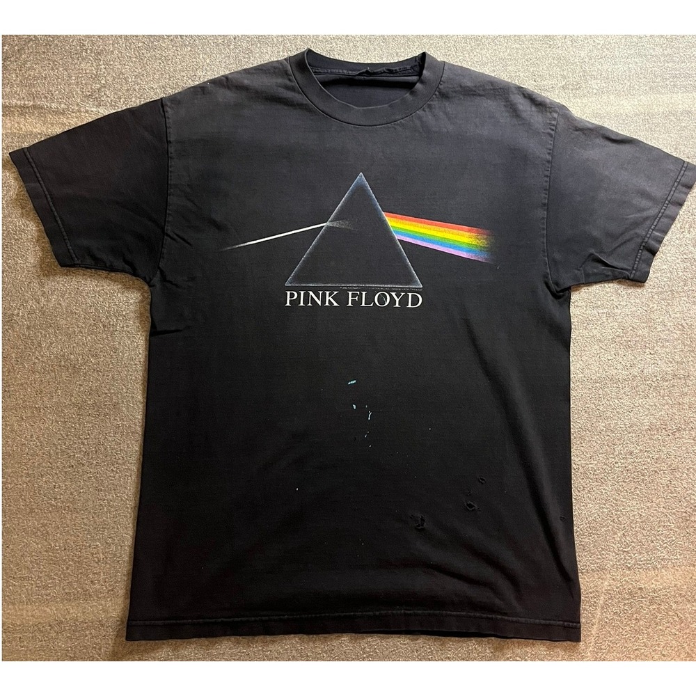 Pink Floyd Dark Side of the Moon Thrashed Distressed Graphic T-Shirt Black XL